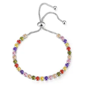 10k White Gold 7 Cttw Created Multi Color Round Adjustable Tennis Plated Bracelet