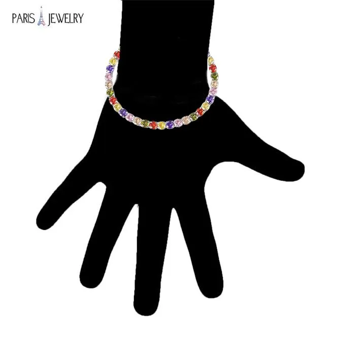 10k White Gold 7 Cttw Created Multi Color Round Adjustable Tennis Plated Bracelet