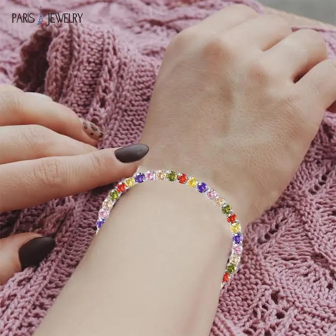 10k White Gold 7 Cttw Created Multi Color Round Adjustable Tennis Plated Bracelet