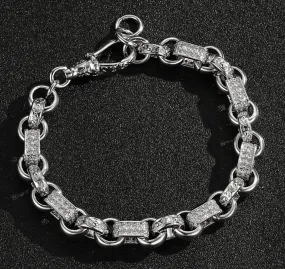 10mm Silver Gypsy Belcher Bracelet with Albert Clasp 8 Inch