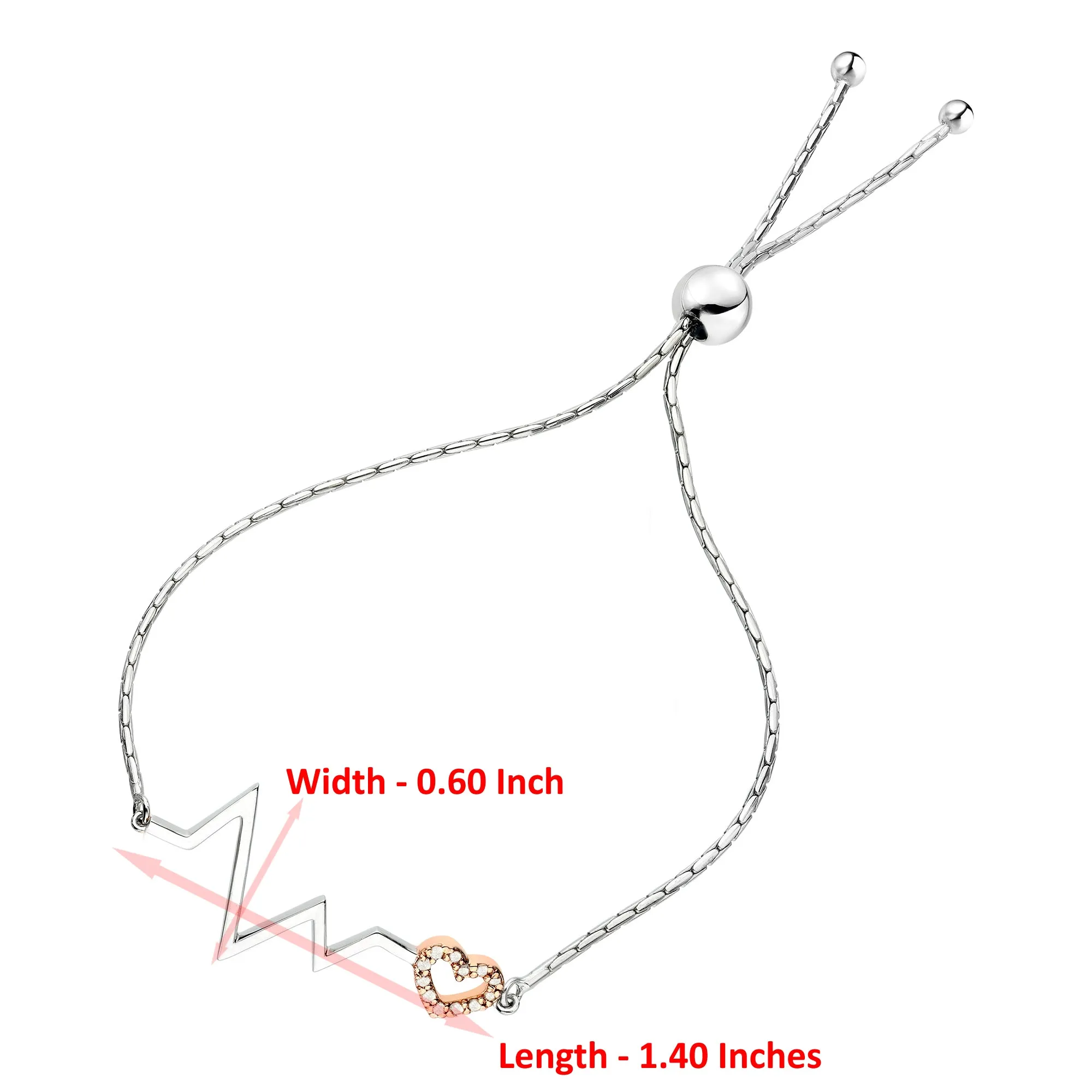 1/10 cttw Diamond Bolo Bracelet Rose Gold Plated Over Silver Heartbeat