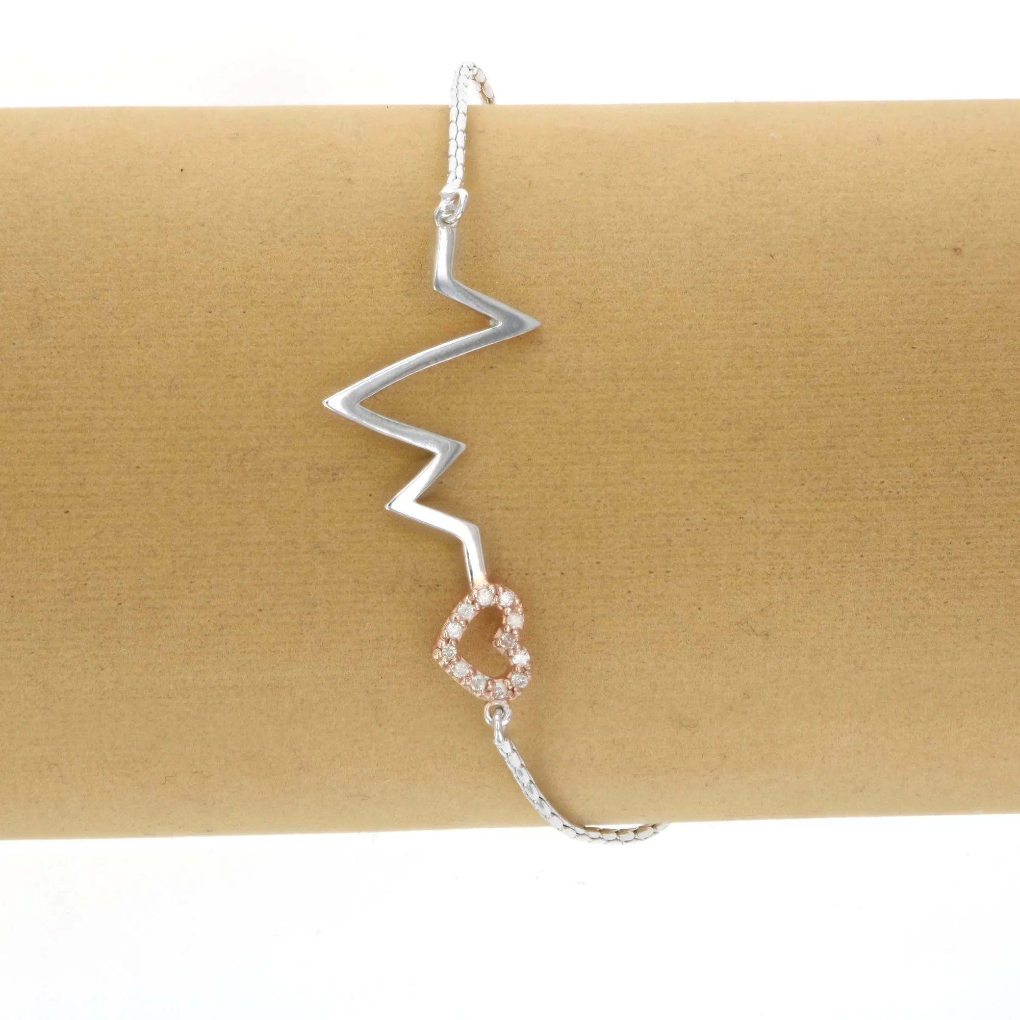 1/10 cttw Diamond Bolo Bracelet Rose Gold Plated Over Silver Heartbeat