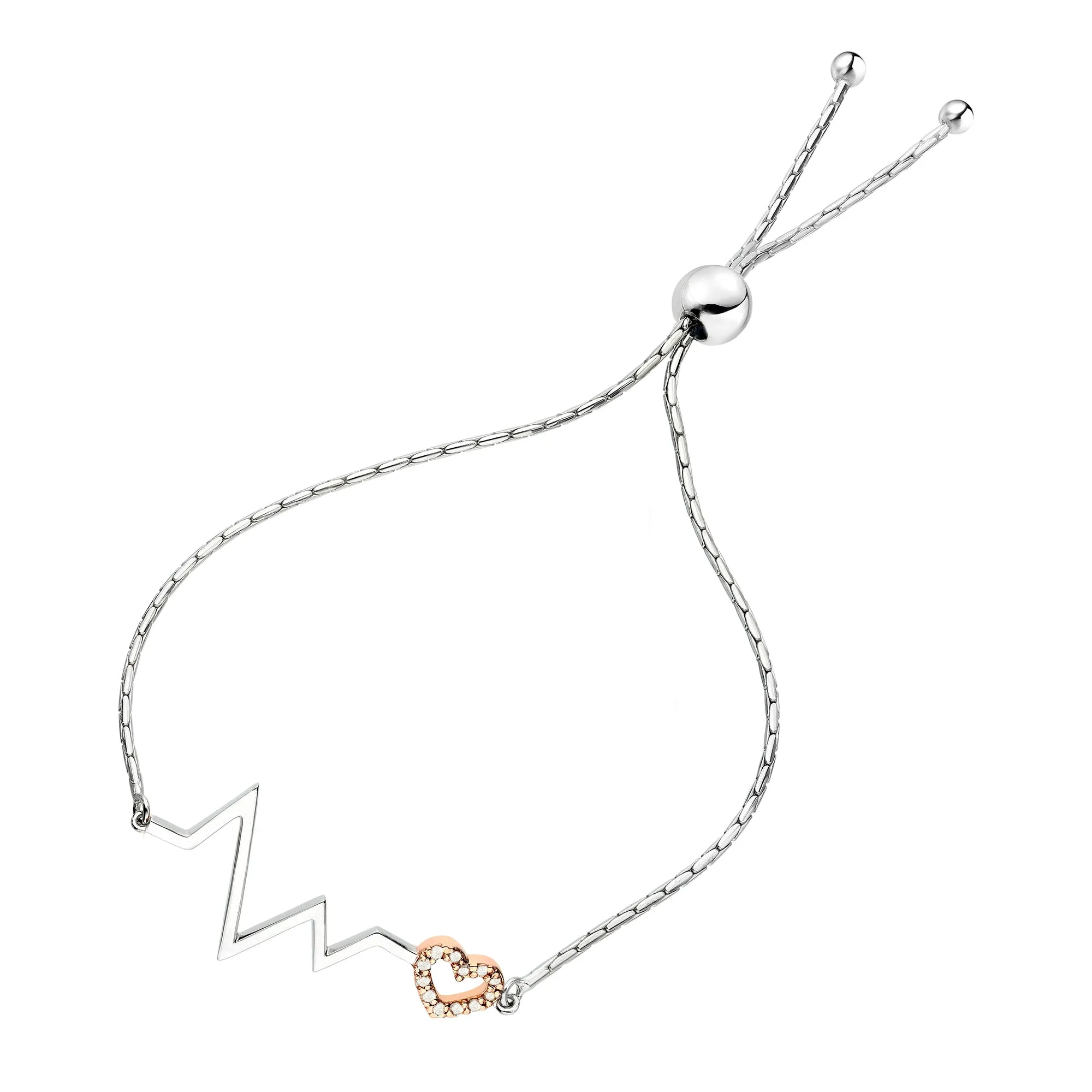 1/10 cttw Diamond Bolo Bracelet Rose Gold Plated Over Silver Heartbeat
