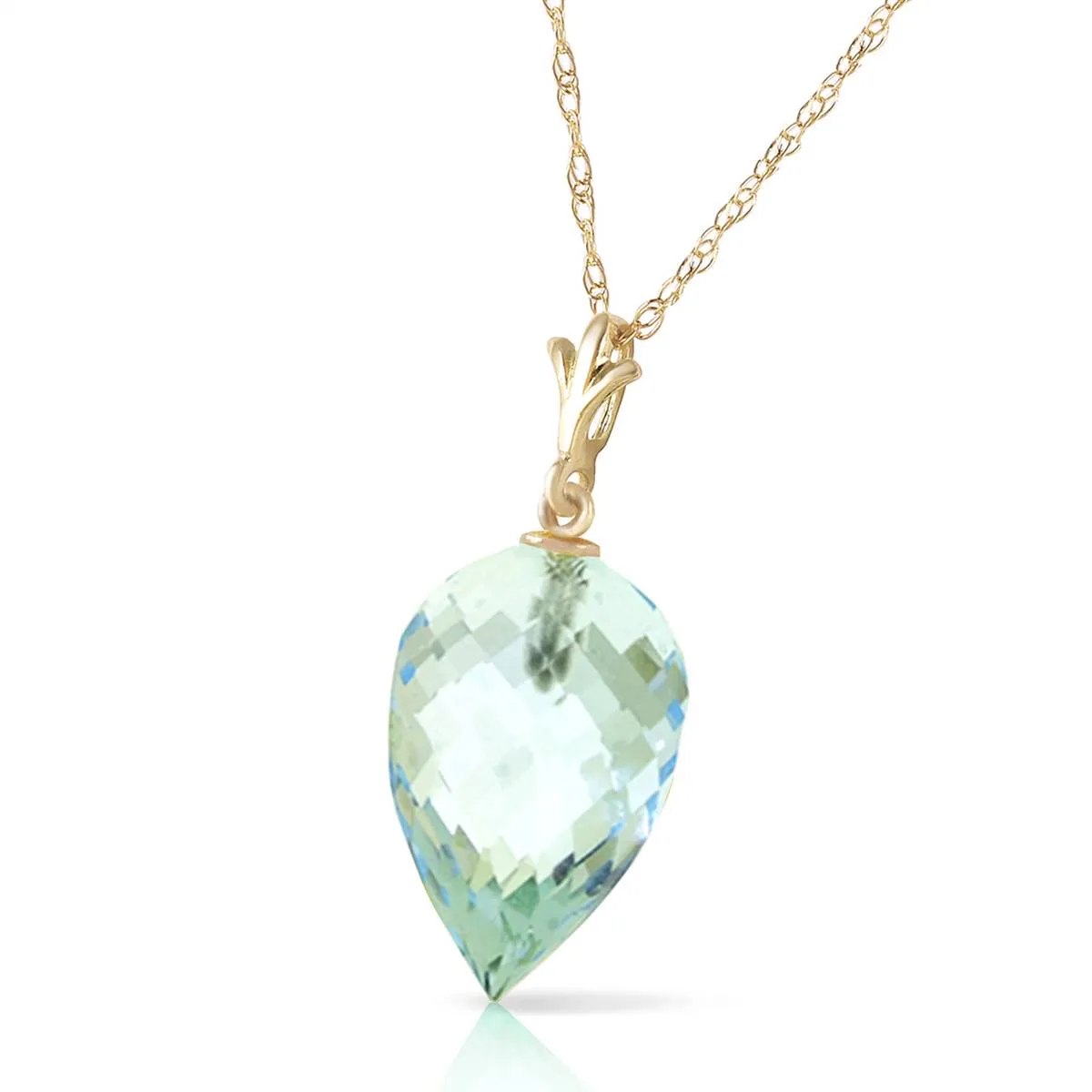 11.25 Carat 14K Solid Yellow Gold Necklace Pointy Briolette Drop Blue Topaz