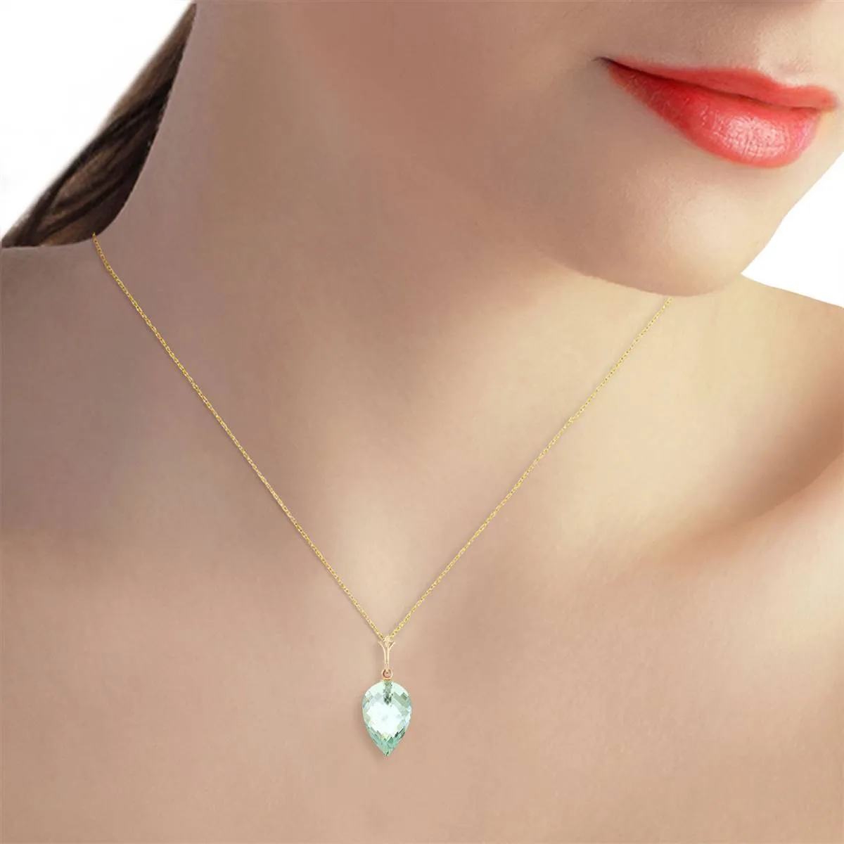 11.25 Carat 14K Solid Yellow Gold Necklace Pointy Briolette Drop Blue Topaz