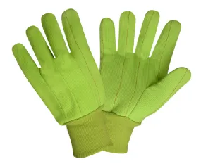 12 Pairs - Hi-Vis Green Double Palm Canvas Gloves