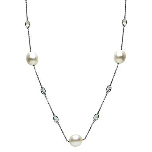 13.50CT TOPAZ & AAA SOUTH SEA PEARL 14KT BLACK GOLD BY THE YARD TIN CUP NECKLACE