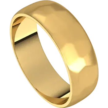 14k Gold 6mm Half Round Light Classic Wedding Band with Satin Rock or Satin Hammered Finish