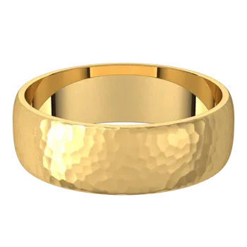 14k Gold 6mm Half Round Light Classic Wedding Band with Satin Rock or Satin Hammered Finish