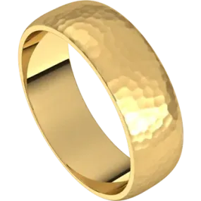 14k Gold 6mm Half Round Light Classic Wedding Band with Satin Rock or Satin Hammered Finish