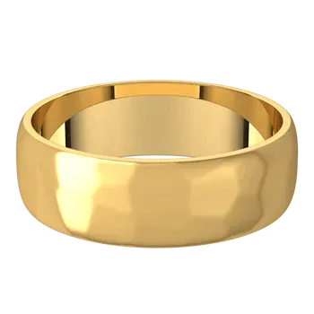 14k Gold 6mm Half Round Light Classic Wedding Band with Satin Rock or Satin Hammered Finish