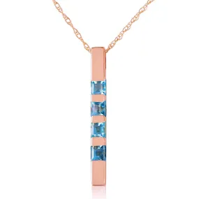 14K Solid Rose Gold Necklace Bar w/ Natural Blue Topaz