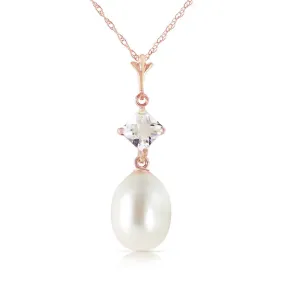 14K Solid Rose Gold Necklace w/ Rose Topaz & Pearl
