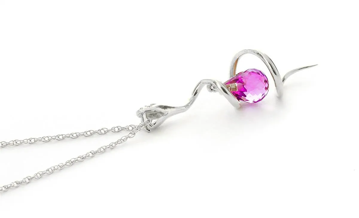 14K Solid White Gold Snake Necklace w/ Dangling Briolette Pink Topaz & Diamond