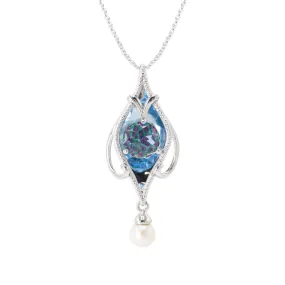 14K White Gold, Blue Topaz and Pearl Necklace