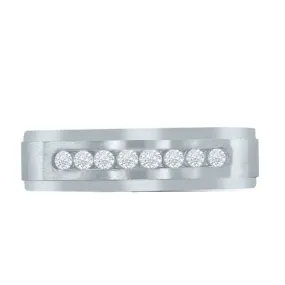 14K White Gold Mens Wedding Band with Diamonds