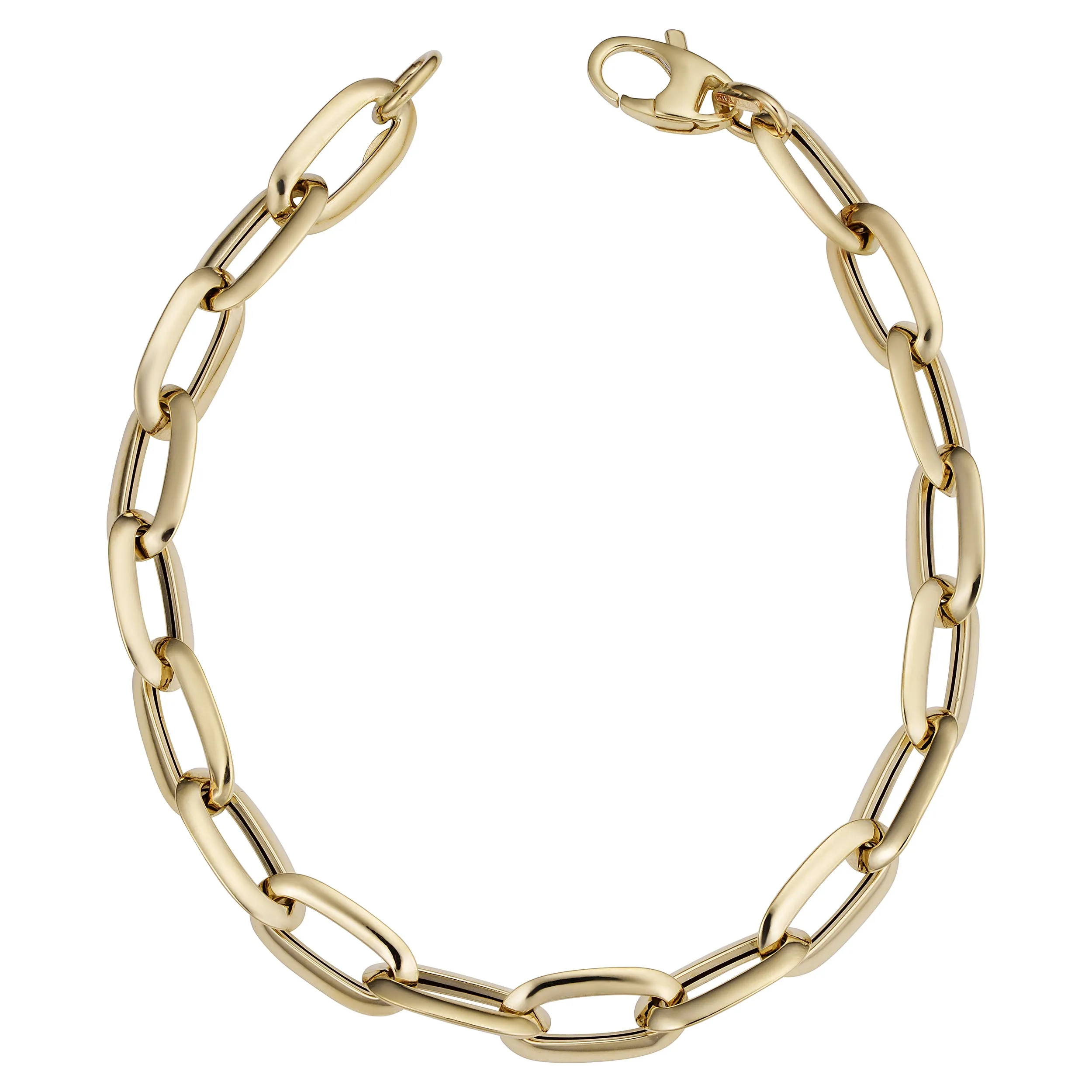 14k Yellow Gold Fancy Oval Link Bracelet (7mm, 8 inch)