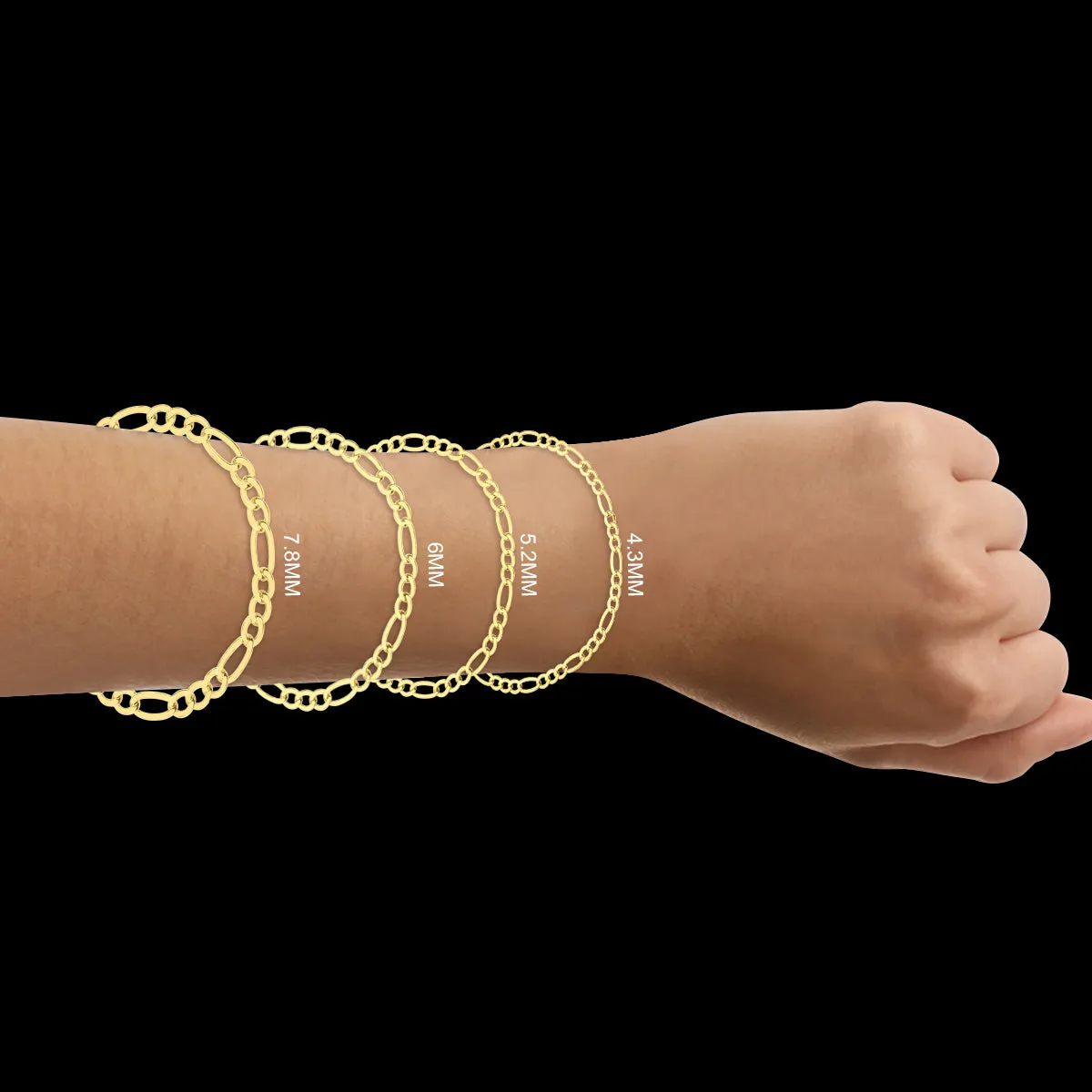 14K Yellow Gold Filled 7.8Mm Figaro Bracelet With Lobster Clasp