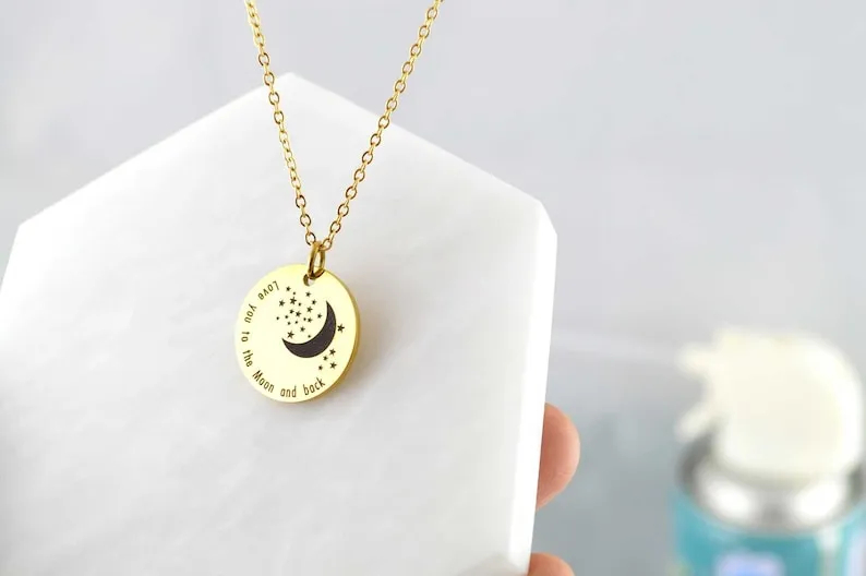 18K Gold Star Moon Necklace, WATERPROOF Stainless Steel, Love Gifts, Engraved Necklace, Celestial Necklace, Moon Jewelry, Stacking Necklace