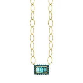 18K Gold Tri Color Blue Topaz Pendant Necklace