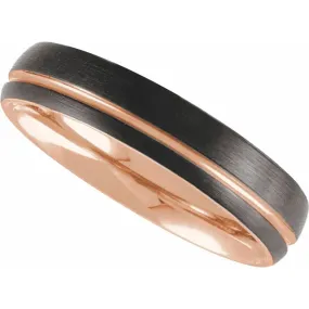 18K Rose Gold PVD & Black PVD Tungsten 5 mm Grooved Band