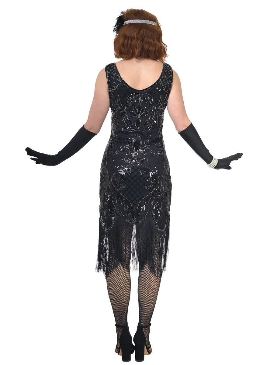 1920s Black Gatsby Dress Costume with Sequins and Beads