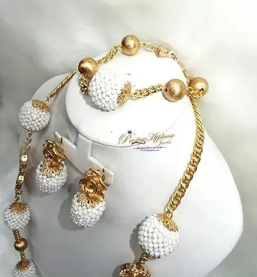 2 in 1 Long & Short Beads embelished with Gold Balls Bridal Party African Nigerian Jewellery Set