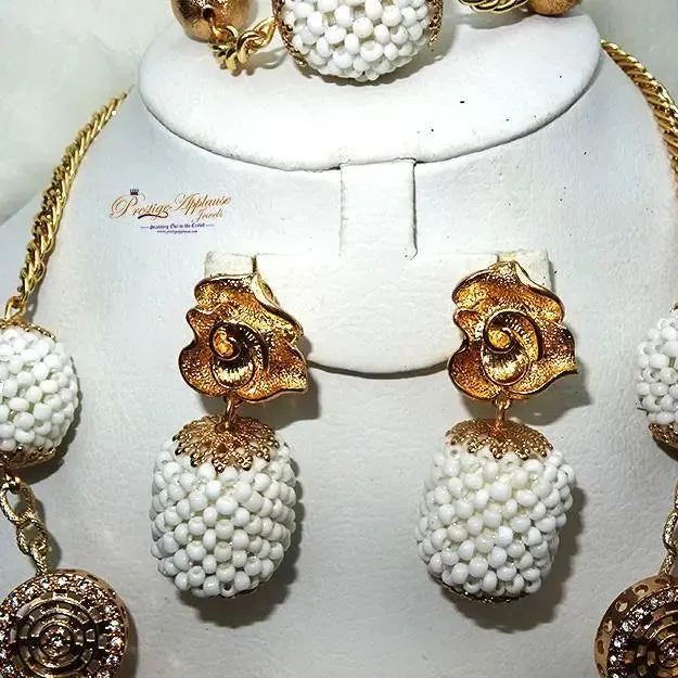 2 in 1 Long & Short Beads embelished with Gold Balls Bridal Party African Nigerian Jewellery Set