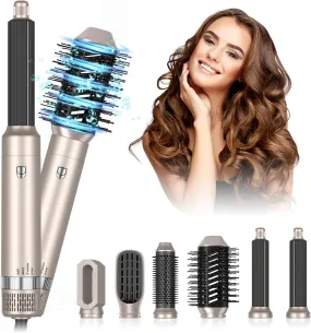 6 in 1 Gold Air Styler Hot Air Brush Hair Dryer Straightener & Magic Styler