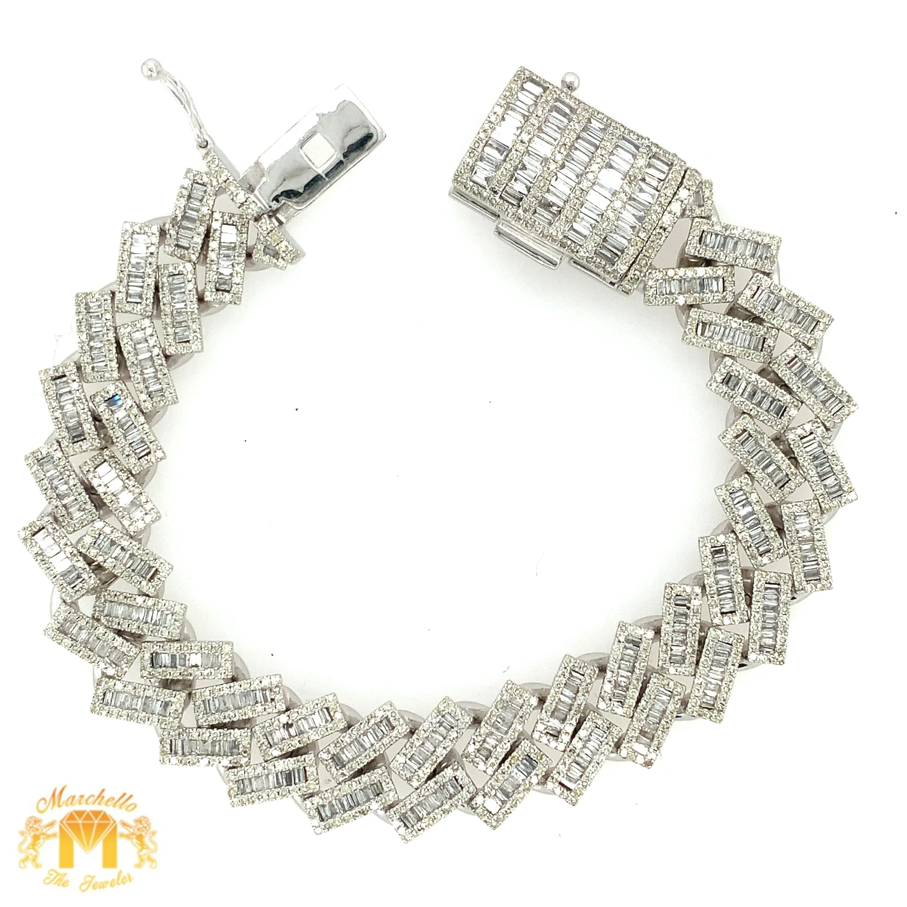 7.03ct Diamond 14k Yellow Gold 12.5mm Diamond Edge Shaped Cuban Bracelet (solid, baguette diamonds)