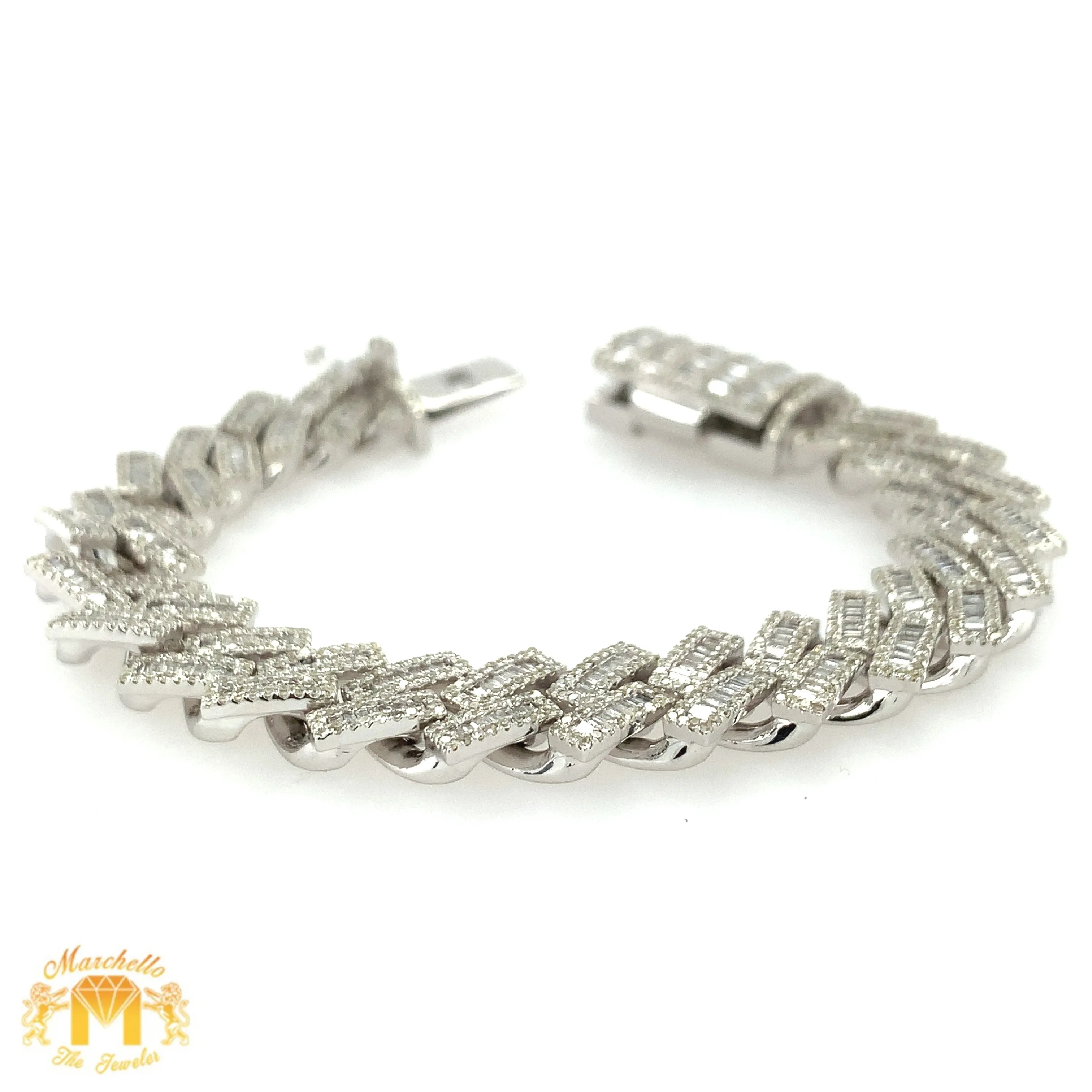 7.03ct Diamond 14k Yellow Gold 12.5mm Diamond Edge Shaped Cuban Bracelet (solid, baguette diamonds)