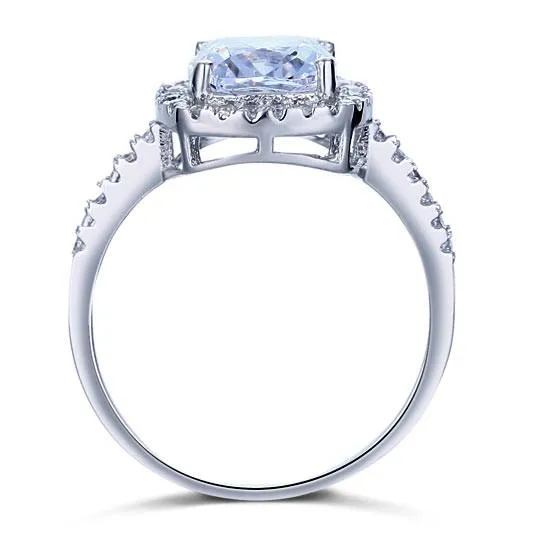 925 Sterling Silver Bridal Wedding Anniversary Engagement Ring 3 Carat Cushion Cut Simulated Diamond