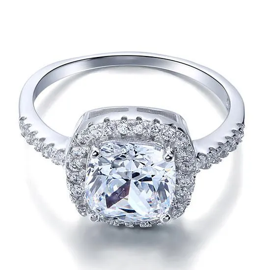 925 Sterling Silver Bridal Wedding Anniversary Engagement Ring 3 Carat Cushion Cut Simulated Diamond