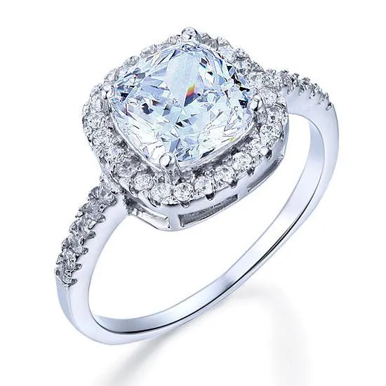 925 Sterling Silver Bridal Wedding Anniversary Engagement Ring 3 Carat Cushion Cut Simulated Diamond