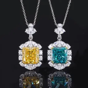925 Sterling Silver Gemstone Jewelry Radiant Cut Imitation Yellow Diamond Blue Topaz Pendant