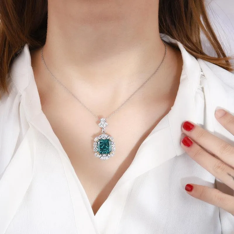925 Sterling Silver Gemstone Jewelry Radiant Cut Imitation Yellow Diamond Blue Topaz Pendant