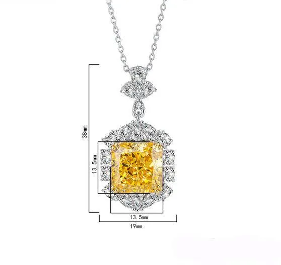 925 Sterling Silver Gemstone Jewelry Radiant Cut Imitation Yellow Diamond Blue Topaz Pendant