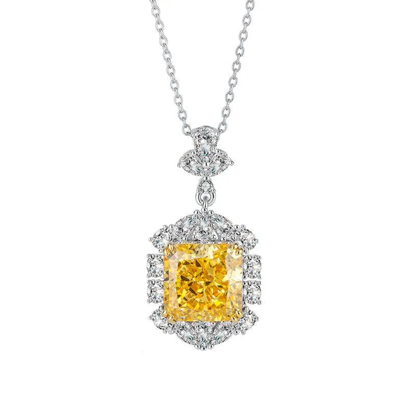 925 Sterling Silver Gemstone Jewelry Radiant Cut Imitation Yellow Diamond Blue Topaz Pendant