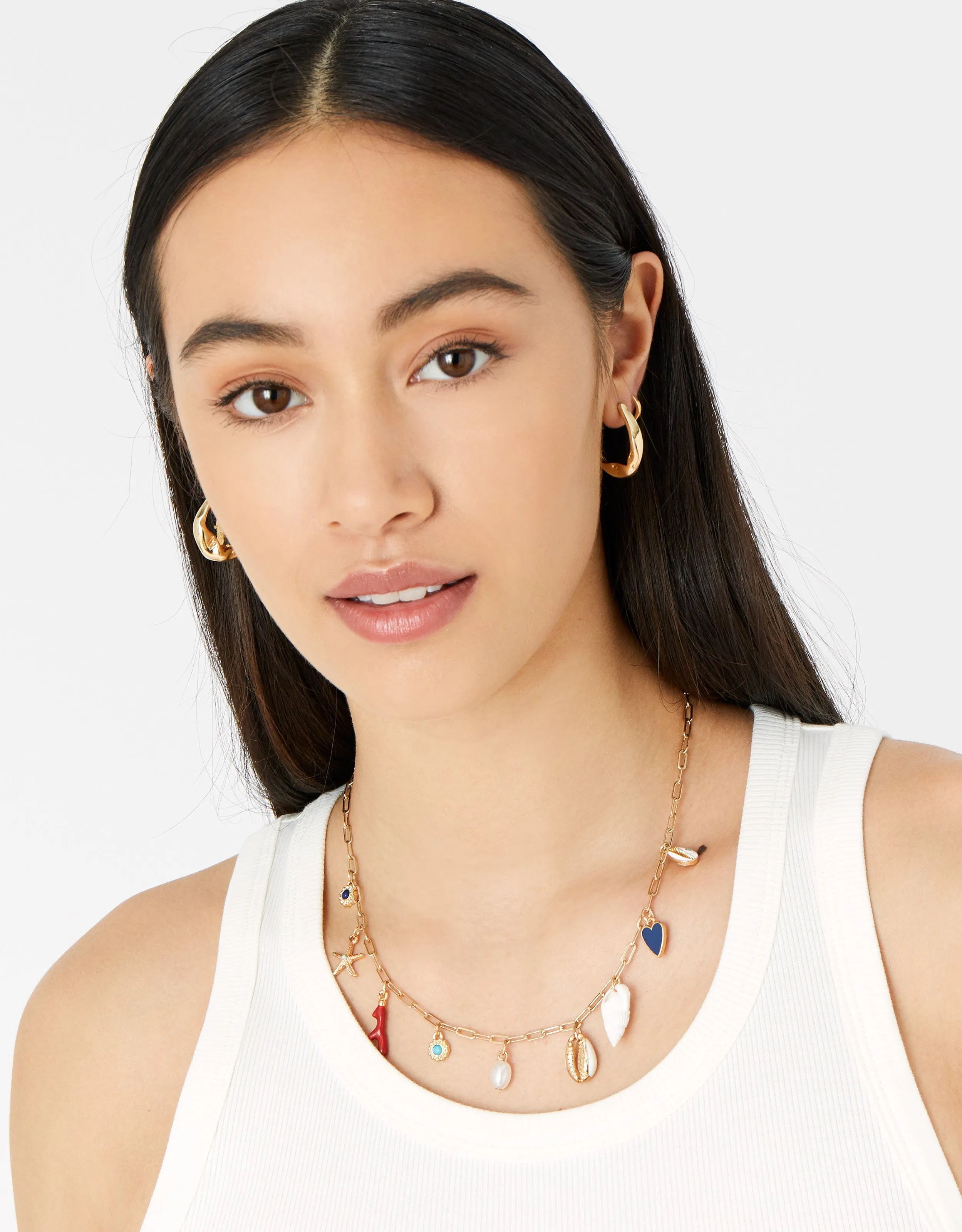 Accessorize London Women's St Ives Charmy Shell And Coral Collar Necklace