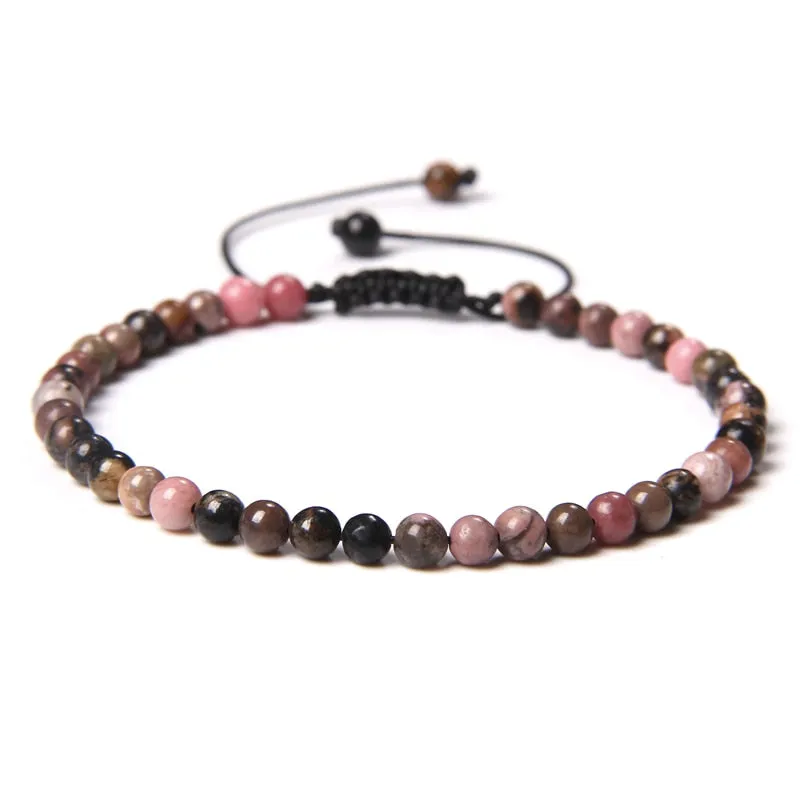Adjustable 4MM Stone Beads Bracelet For Women Natural Agates Bangles Onyx Lapis Lazuli Woven Bracelet Gift Jewelry