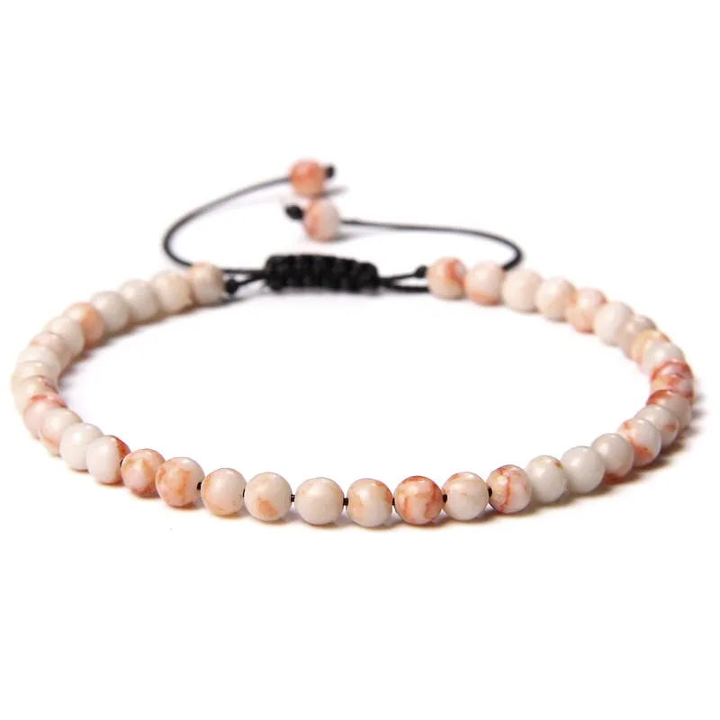 Adjustable 4MM Stone Beads Bracelet For Women Natural Agates Bangles Onyx Lapis Lazuli Woven Bracelet Gift Jewelry