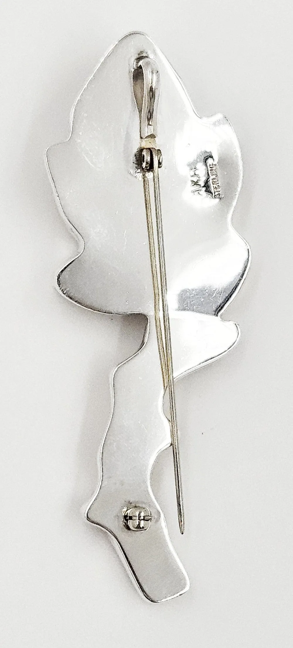 Amy Kahn Russell Sterling Carved Lacy Agate Pink Coral Leaf Brooch Pendant