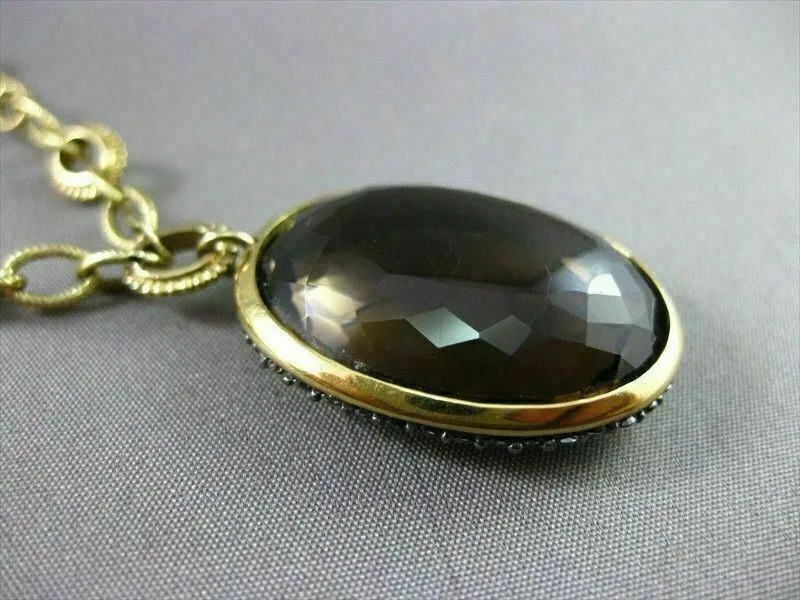 ANTIQUE LARGE 28.86CT FANCY DIAMOND & AAA SMOKY TOPAZ 14KT YELLOW GOLD NECKLACE
