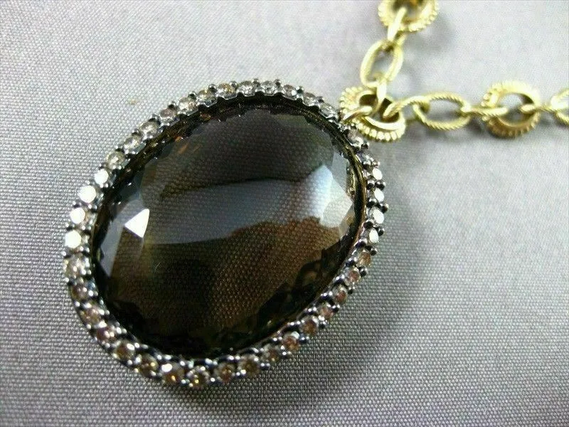 ANTIQUE LARGE 28.86CT FANCY DIAMOND & AAA SMOKY TOPAZ 14KT YELLOW GOLD NECKLACE