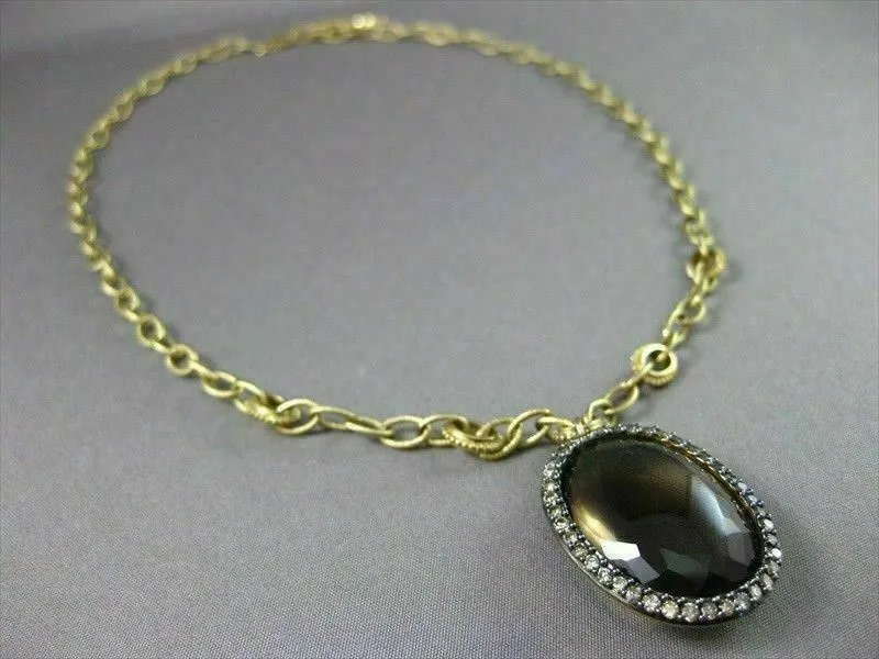 ANTIQUE LARGE 28.86CT FANCY DIAMOND & AAA SMOKY TOPAZ 14KT YELLOW GOLD NECKLACE