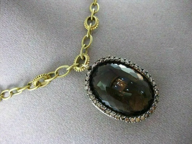 ANTIQUE LARGE 28.86CT FANCY DIAMOND & AAA SMOKY TOPAZ 14KT YELLOW GOLD NECKLACE