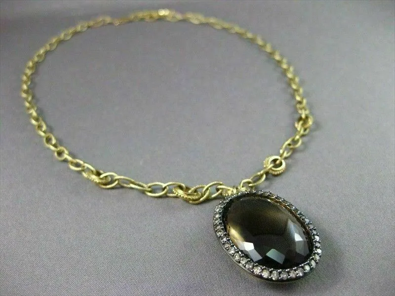 ANTIQUE LARGE 28.86CT FANCY DIAMOND & AAA SMOKY TOPAZ 14KT YELLOW GOLD NECKLACE
