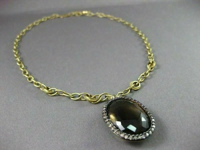ANTIQUE LARGE 28.86CT FANCY DIAMOND & AAA SMOKY TOPAZ 14KT YELLOW GOLD NECKLACE