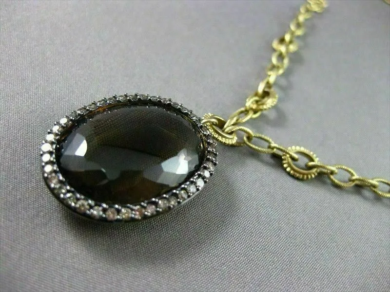 ANTIQUE LARGE 28.86CT FANCY DIAMOND & AAA SMOKY TOPAZ 14KT YELLOW GOLD NECKLACE