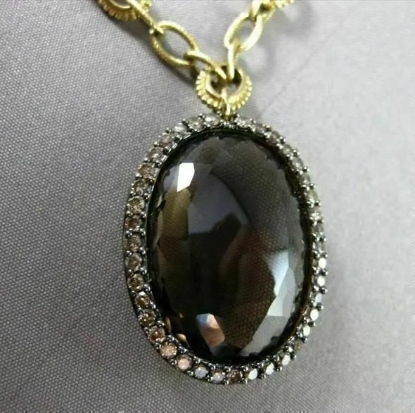 ANTIQUE LARGE 28.86CT FANCY DIAMOND & AAA SMOKY TOPAZ 14KT YELLOW GOLD NECKLACE